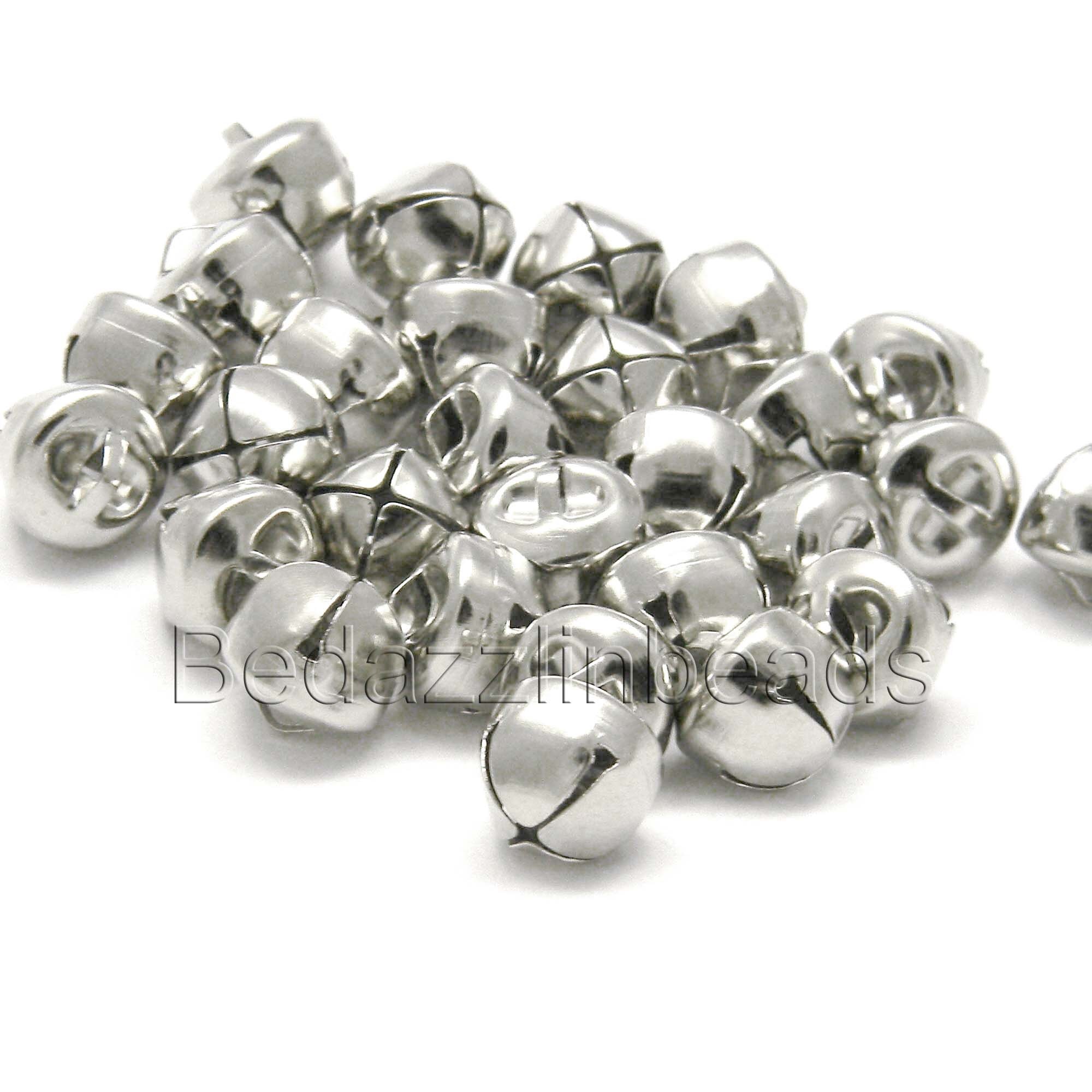 50 Shiny Silver 10mm 3/8 inch Round Iron Craft Jingle Bells With Loop to Use as Dangle Charms