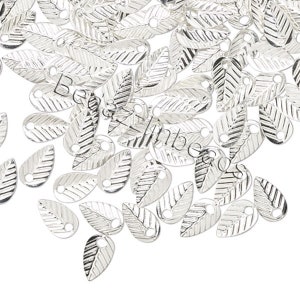 10 Little Silver 7mm Double Sided Teardrop Leaf Drop Charms With Hole Plated Brass Base Metal