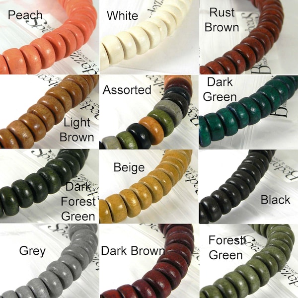 1 Strand of 100 Neutral Earthy Colored Wooden 8mm Round x 3mm - 4mm Thick Rondelle Disc Spacer Natural Wood Beads in Many Colors