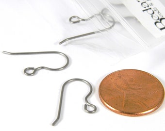 4 Silver Nickel Free Titanium French Hook Earring Findings with Stem & Loop Ring