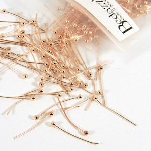 50 Rose Gold 24 Gauge 0.51mm 3/4 Inch Long Headpin Jewelry Findings with 2mm Ball