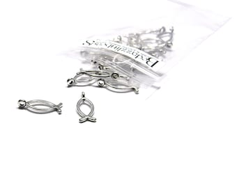 10 antiekzilveren Ichthus Christian visbedels 19 mm 3/4 inch lang verguld tinnen basismetaal