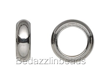 10 Surgical Stainless Steel 7mm Silver Rondelle European Spacer Beads with Big 5mm Hole