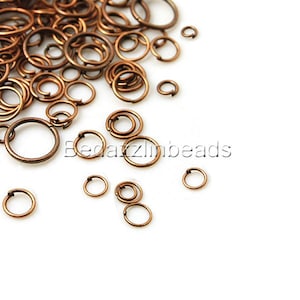 100 Assorted Antique Copper Open Round Jewelry Jumprings in a Mix of Small - Big Ring Findings