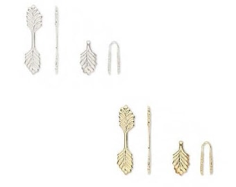 10 Plated Brass Metal Leaf Shaped 22mm Long Fold Over Glue On Jewelry Finding Bails To Make Pendants & Charms for Undrilled Items