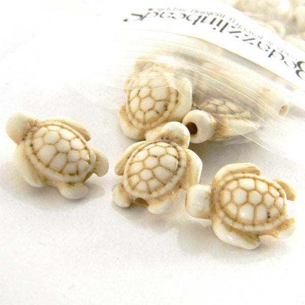 10 Natural Antique Ivory Colored Synthetic Magnesite 18mm Sea Turtle Stone Beads with 2mm Hole