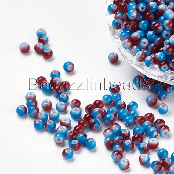 100 Round 4mm Red White Blue Little Faux Glass Resin Beads with Patriotic  USA Theme