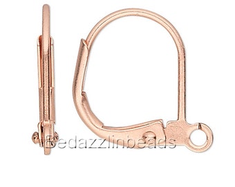 20 Copper Plated Brass Metal Rose Gold Colored 14mm Hoop Leverback Earring Findings with Open Loop