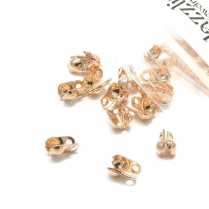 100 Rose Gold Plated Side Fold Clamshell Bead End Tips with Double Loop Hide Knots & Crimp Beads