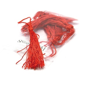 6 Red Polyester 3 inch Long Thread Tassels with 2 inch Twisted Loop For Hanging