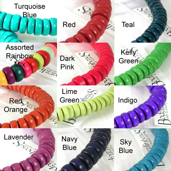 1 Strand of 100 Bright Colored Wooden 8mm Round x 3mm - 4mm Thick Rondelle Disc Spacer Natural Wood Beads in Many Colors