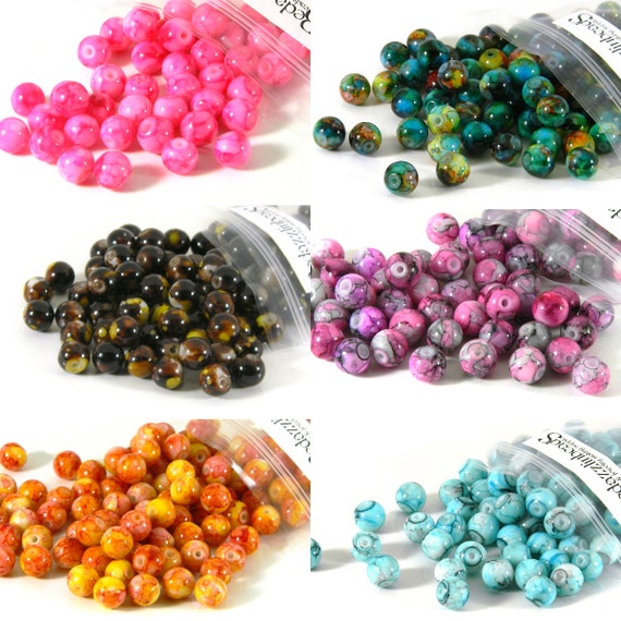 50 Marbled Tie Dye 8mm Round Loose Multicolored Glass Beads for Jewelry  Making 