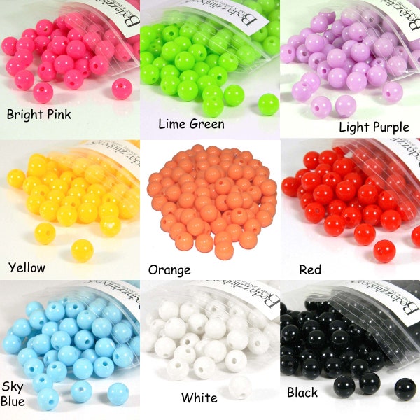 100 Plastic Acrylic 8mm Smooth Round Solid Opaque Colored Ball Beads With Hole For Jewelry