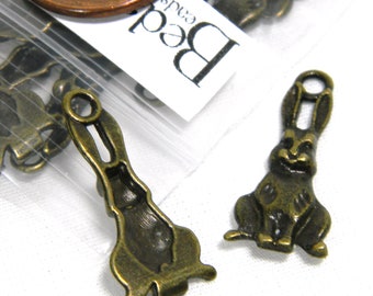 20 Antiqued Bronze 1 inch Sitting Easter Bunny Rabbit Pendant Charms Antique Plated over Pewter Base Metal