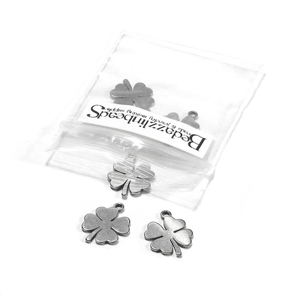 5 Surgical 304 Grade Stainless Steel 1/2 inch Silver 4 Leaf Clover Jewelry Charms