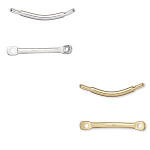 10 Flat End 11mm Long 2 Hole Curved Bar Link Bead Findings Plated Brass Metal Linking Charms