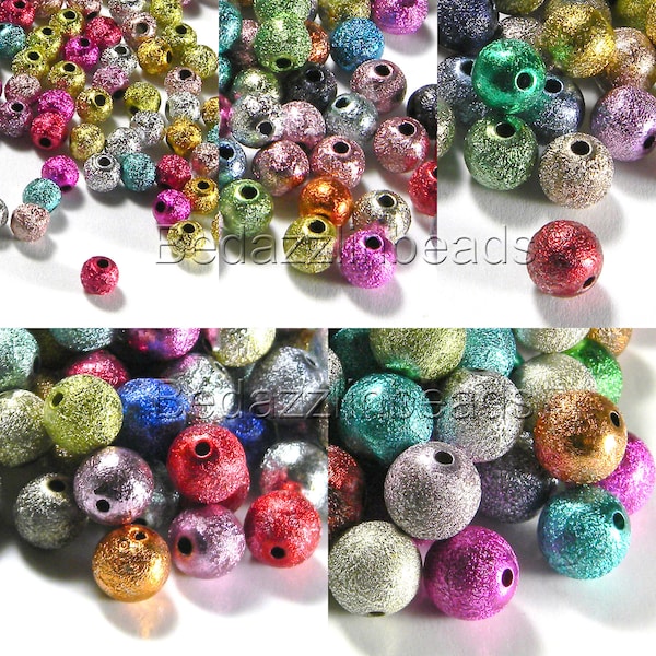 50 Round Assorted Color Plastic Acrylic Textured Metallic Stardust Beads