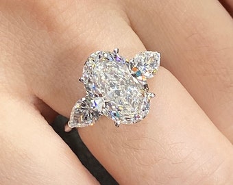 3 stones Diamond Ring,5ct lab diamond ring, 18K Solid White gold,Engagement Ring, Unique Wedding Ring, EF VS1/VS2 clarity,Customerized