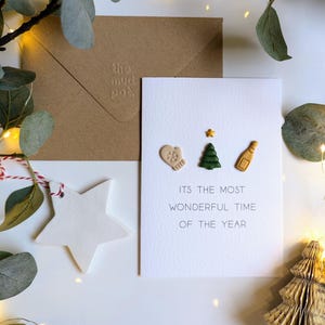 Tijd van het jaar kerstkaart, kerstkaarten, luxe kerstkaart, kerstmis van klei, handgemaakte kaart, feestelijke wenskaarten.
