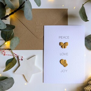 Tarjeta de Navidad PAZ AMOR ALEGRÍA, Tarjetas de Navidad, Tarjeta de Navidad de lujo, Navidad de arcilla, Tarjeta hecha a mano, Tarjetas de felicitación festivas.