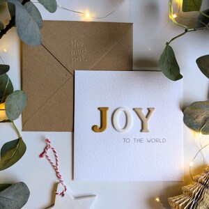 Tarjeta de Navidad JOY, tarjetas de Navidad, tarjeta de Navidad de lujo, Navidad de arcilla, tarjeta hecha a mano, tarjetas de felicitación festivas.