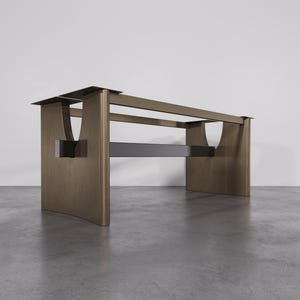 Table Base with Brushed Gold Legs -  Sculptural Steel Base Perfect for Large Dining Tables, Wood, Glass, Marble Tops