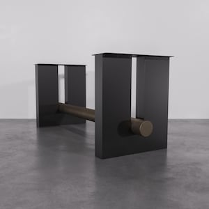 Handmade Metal Table Legs: Brushed Gold Crossbar, Industrial Steel Base
