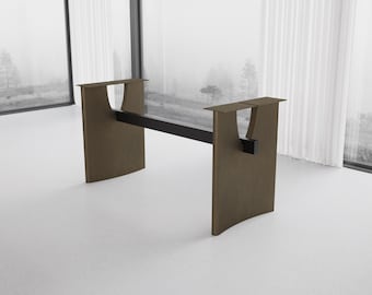 Modern gebogen bartafelonderstel, geborsteld goud detail, stalen keukeneilandpoten