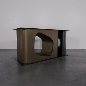 Brushed Gold Table Base for Dining Room, Pedestal Table, Modern Metal Table Legs for Heavy Wood, Marble and Glass top. Steel Table Legs