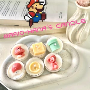 マリオ ティーライト セント キャンドル。6 個セット。大豆と蜜蝋。キャンドル ギフト セット。任天堂ファンへのギフトのアイデア。