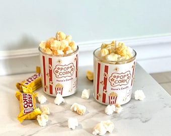 Geurkaars Popcorn: handgegoten soja- en bijenwaskaars (7 oz)