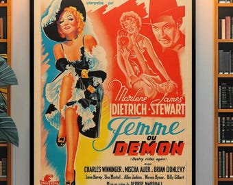 Retro Western Movie Poster – (Femme ou Demon) 1946 Classic Western French Movie Poster, Vintage Hollywood Print