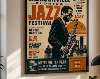 Jacksonville Florida Jazz Festival 1973 Poster Vintage Jazz Concert Artwork Print PRINTABLE DOWNLOAD