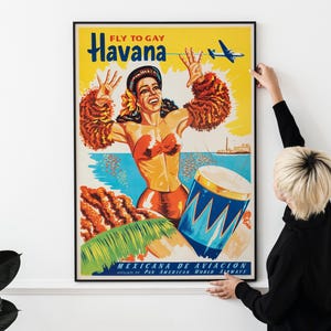 Havana Cuba Travel Poster Fly to Gay Havana 1950 16x20 FRAMED