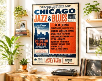 1976 Chicago Jazz and Blues Festival Retro Music Event Artwork PRINTABLE DOWNLOAD