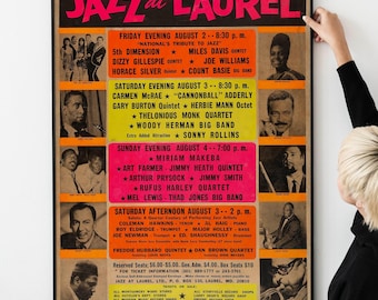 Jazz at Laurel Poster – Classic 1960s Jazz Poster – Vintage Bebop Blues RnB Festival Print, Retro Concert Artwork