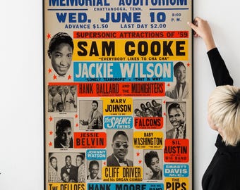 50s Vintage Concert Poster – Soul Music Art, Retro Music Print, Iconic Music Poster, Collectible Wall Decor, Retro Music Artists