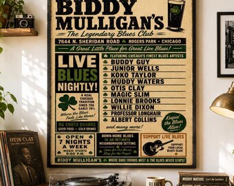 Chicago 1970s Blues Club Promo Poster Vintage Irish Bar PRINTABLE DOWNLOAD