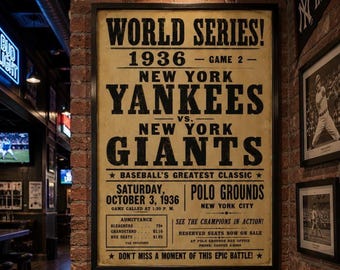 1936 World Series Game 2 Poster Vintage Baseball Artwork PRINTABLE DOWNLOAD