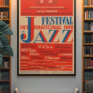 Paris Jazz Festival Poster – Vintage Print Featuring Parker, Davis & Reinhardt PRINTABLE DOWNLOAD