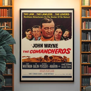 Póster de la película western "Los Comancheros" de John Wayne, 1961: lámina artística clásica del cine vaquero