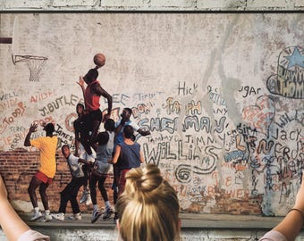 Vintage Basketball Poster – Retro 1980s Slam Dunk Sports Print