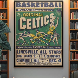 1930s Celtics Basketball Poster – Vintage Sports Wall Art Print – Vintage Basketball Wall Art, Classic NBA Sports Print, Retro  Collectible