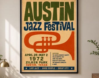 Austin Texas Jazz Festival 1972 Zilker Park Poster PRINTABLE DOWNLOAD