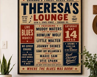 1955 Chicago Blues Club Poster Vintage Music Venue Retro Wall Decor Print PRINTABLE DOWNLOAD