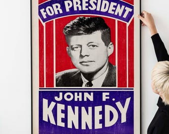 John F. Kennedy 1960 Presidential Campaign Poster – Vintage Political History Print
