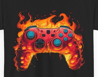 Flaming Gaming Controller Tee - Cool Gamer-tröja för män och kvinnor - Gåva till videospelsentusiast - Roliga spelkläder