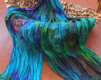 Silk Pongee Scarf - "Opal" / Tie Dyed Scarf/ Long Scarf / Silk Scarf / Rainbow Scarf