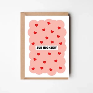 Moderne Hochzeitskarte mit Herzen – Glückwunschkarte zur Hochzeit in Rosa und Rot – Liebevoll & stilvoll gestaltet | Grußkarte | Postkarte