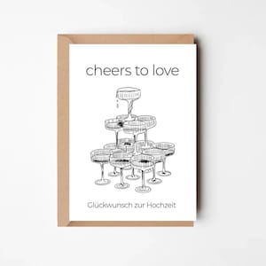 Cheers to Love | Hochzeitskarte mit Champagner-Turm | Glückwunschkarte zur Hochzeit | Minimalistische Hochzeit | Postkarte mit Umschlag